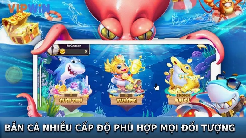 Bắn cá nhiều cấp độ phù hợp mọi đối tượng tham gia