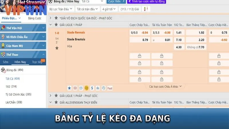 Bảng tỷ lệ cược CR Thể Thao đa dạng