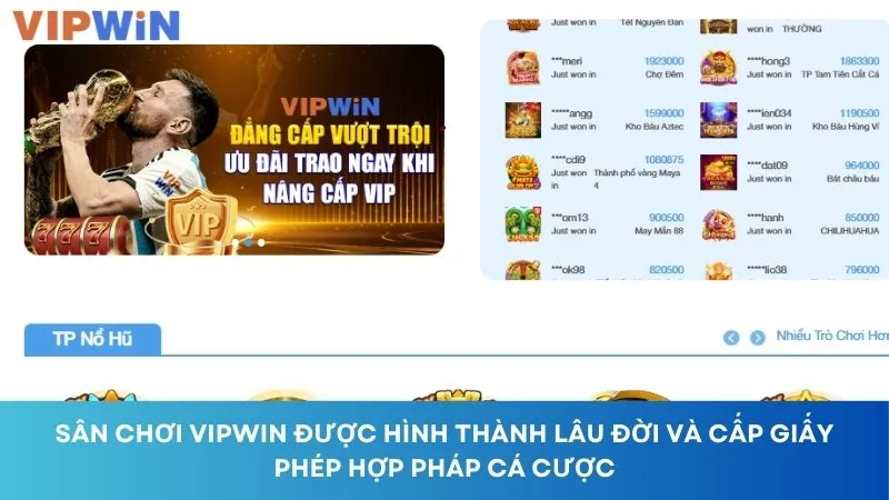 Sân chơi VIPWIN được hình thành lâu đời và cấp giấy phép hợp pháp cá cược