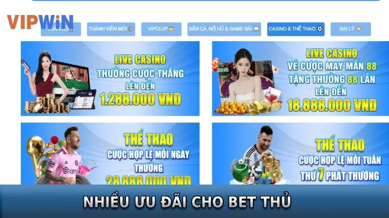 Nhiều ưu đãi hấp dẫn cho các bet thủ tại thể thao VIPWIN