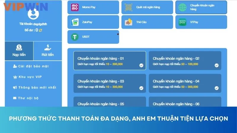 Phương thức thanh toán đa dạng, anh em thuận tiện lựa chọn